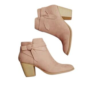 Light Pink Ankle Heeled Booties with Side Ties